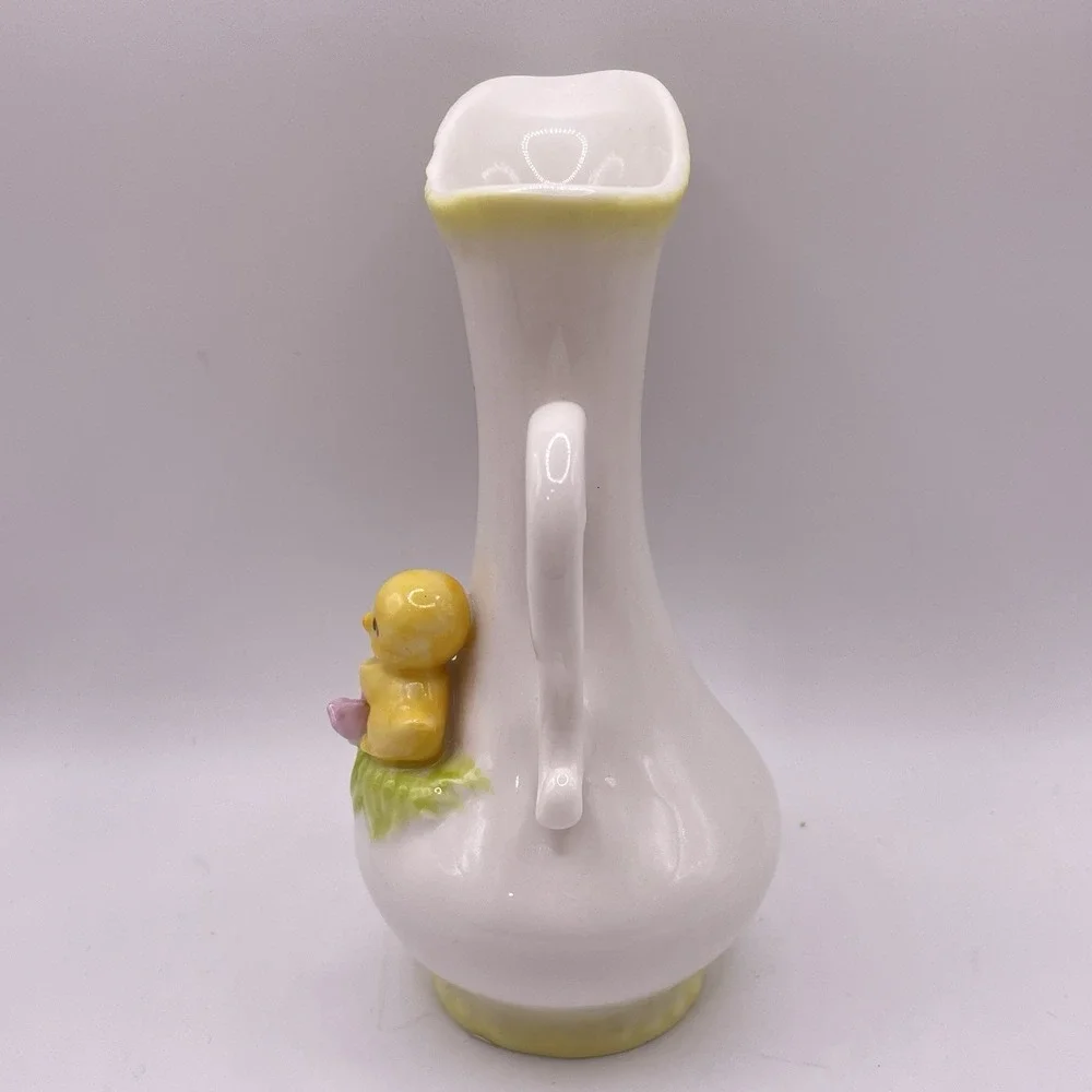 Vintage Kato Kogei Porcelain Bud Vase Pitcher Yellow Chicks‎ Easter Spring 5.5